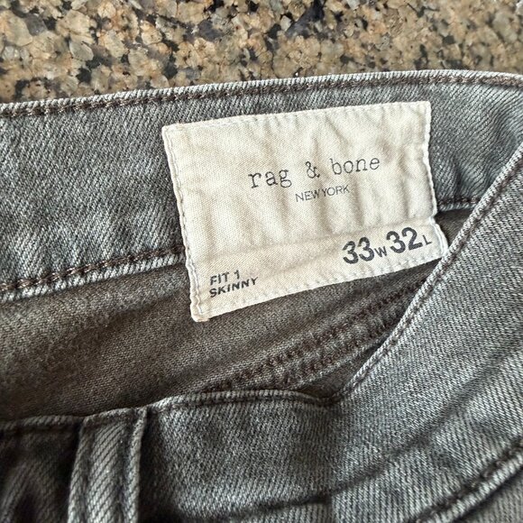 Rag and Bone Mens Jeans - Fit 1 (33x32 Washed Black/Grey)